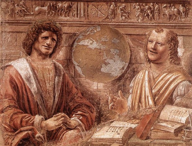 【fig. 4】ドナート・ブラマンテ《泣くヘラクレイトスと笑うデモクリトス》（1477年）、ミラノ、ブレラ絵画館蔵